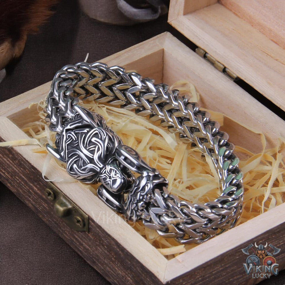Viking Silver Dragon Head Bracelet