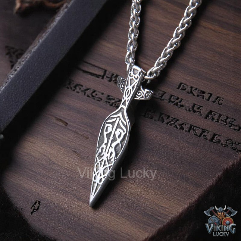 Viking Spearhead Pendant Necklace – Norse Warrior Stainless Steel Jewelry for Men