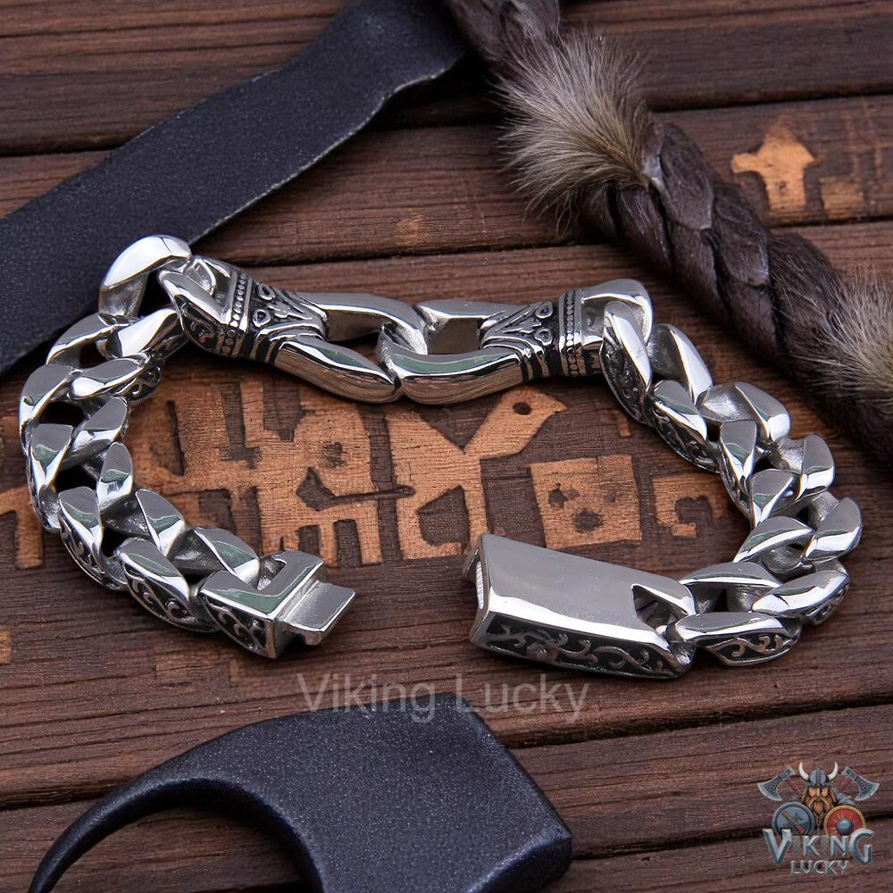 Viking Stainless Steel Curb Chain Bracelet Norse Warrior Jewelry