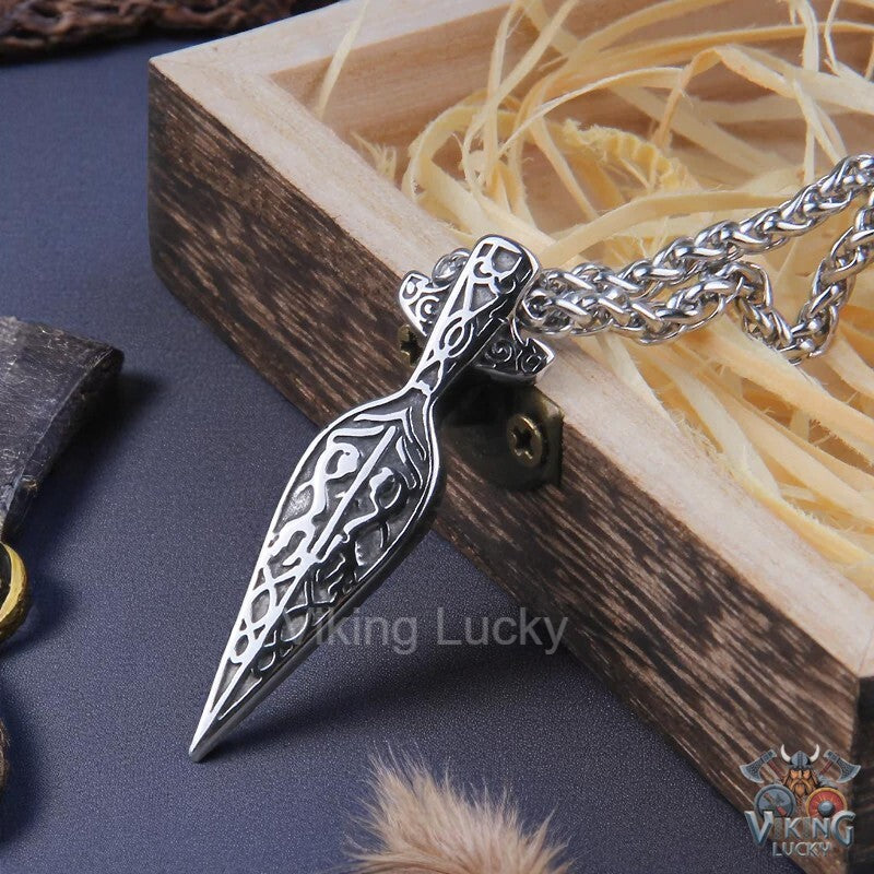 Viking Sword Spear Pendant Necklace – Norse Stainless Steel Warrior Amulet for Men