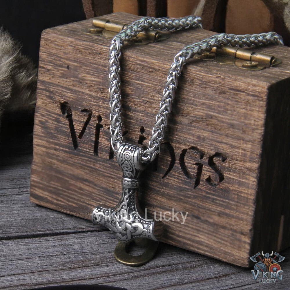 Viking Thor Hammer Pendant – Small Mjölnir Necklace with Stainless Steel Chain