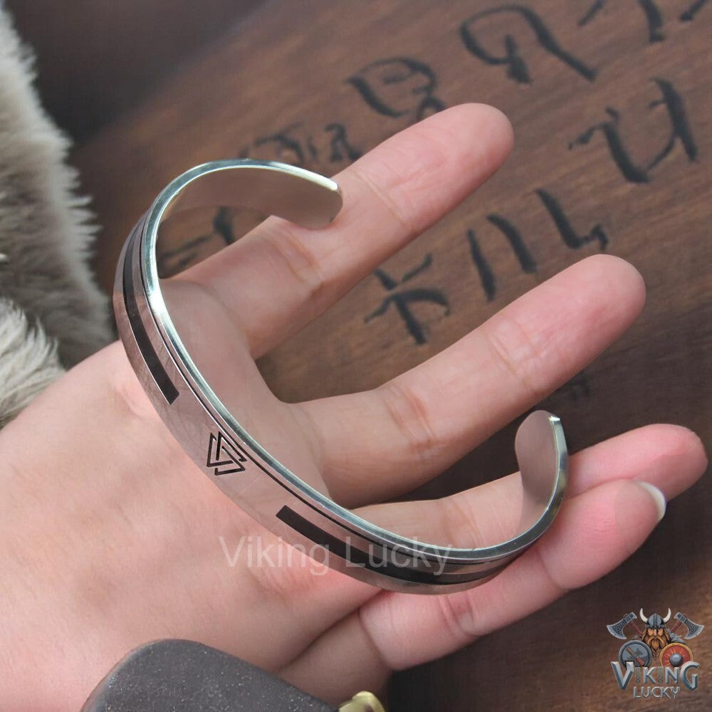Viking Valknut Stainless Steel Cuff Bracelet Norse Symbol Bangle