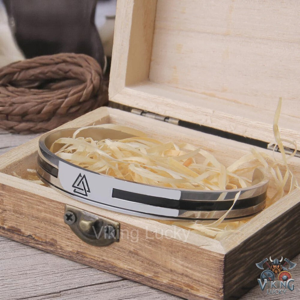 Viking Valknut stainless steel cuff bracelet Norse symbol bangle