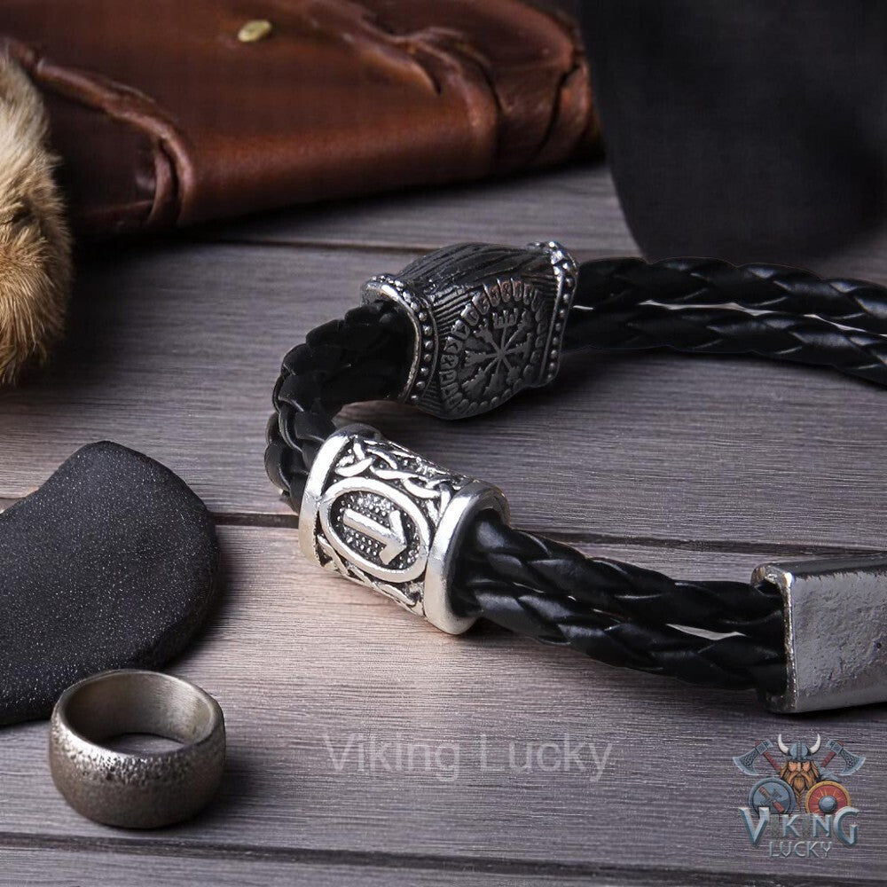 Viking Vegvisir Leather Bracelet – Norse Compass Amulet for Men and Women 2