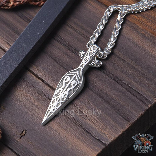 Viking Warrior Spear Pendant Necklace Norse Mythology Stainless Steel Amulet