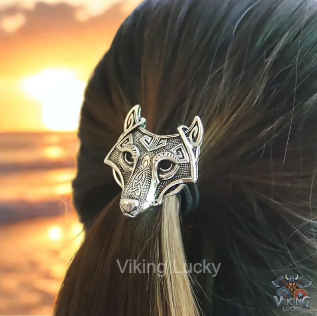 Viking Wolf Head Hair Tie Nordic Hair Accessories for Women tilted-angle