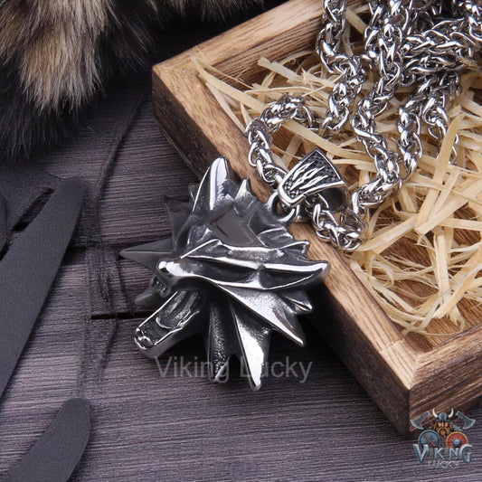 Viking Wolf Head Necklace Stainless Steel Norse Pendant with box