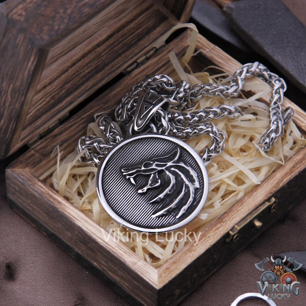 Viking Wolf Pendant Necklace in classic silver