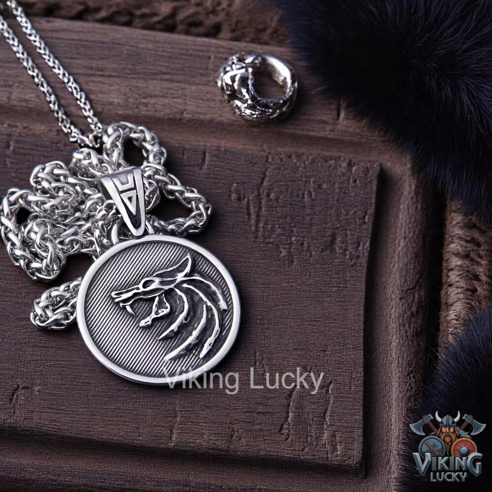 Viking Wolf Pendant Necklace in classic silver VikingLucky
