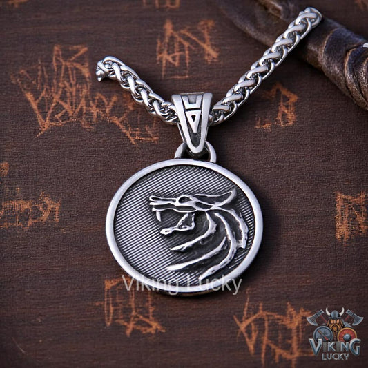Viking Wolf Pendant Necklace in classic silver
