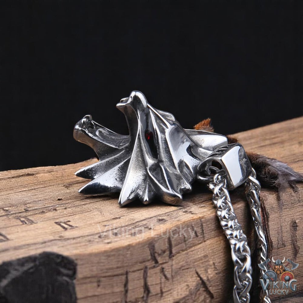 Viking Wolf Pendant Necklace – Stainless Steel Norse Symbol close shot