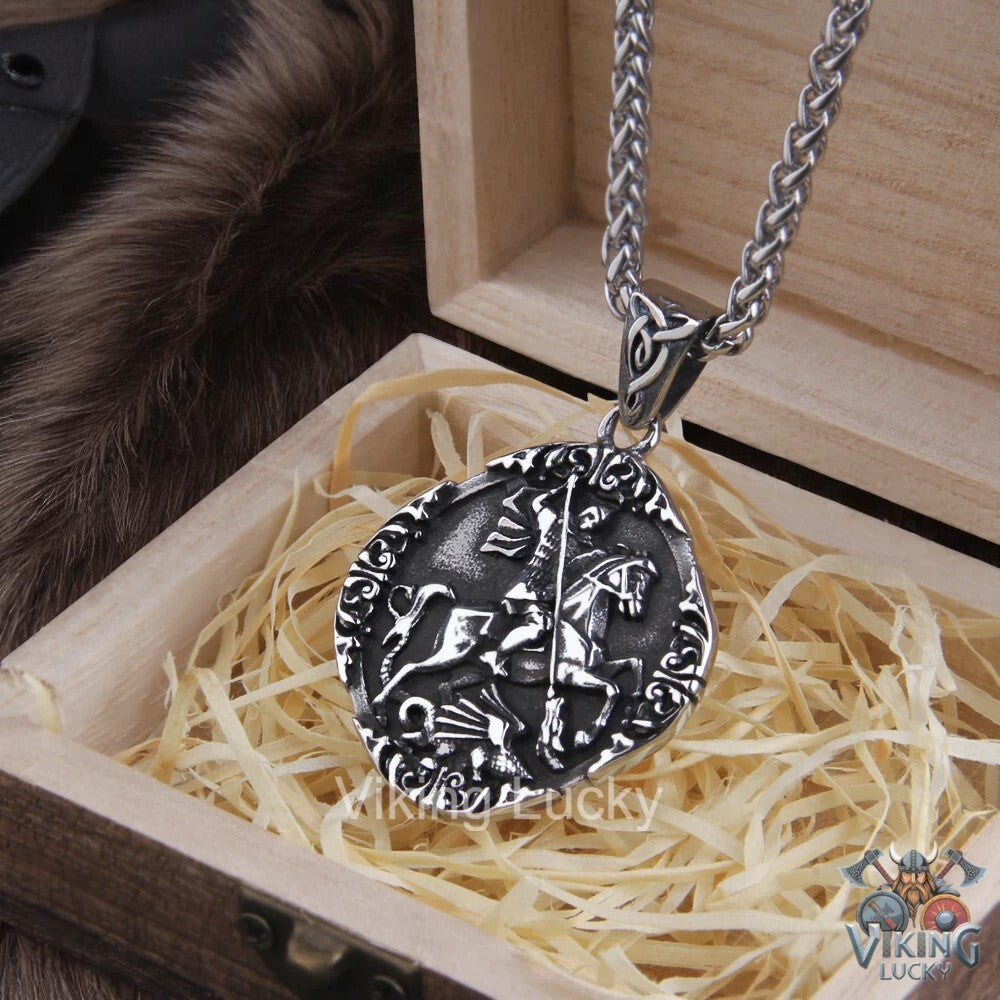 Viking-inspired stainless steel necklace with angel motif