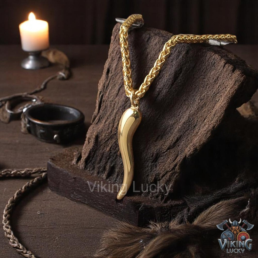 norse gold horn pendant necklace lucky viking amulet for women