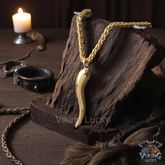 norse gold horn pendant necklace lucky viking amulet for women